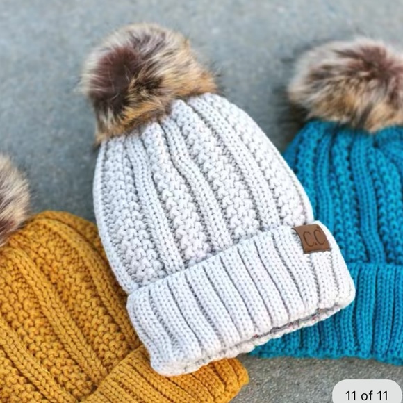 C.C. Fur Lined Pom Beanie - Picture 6 of 11